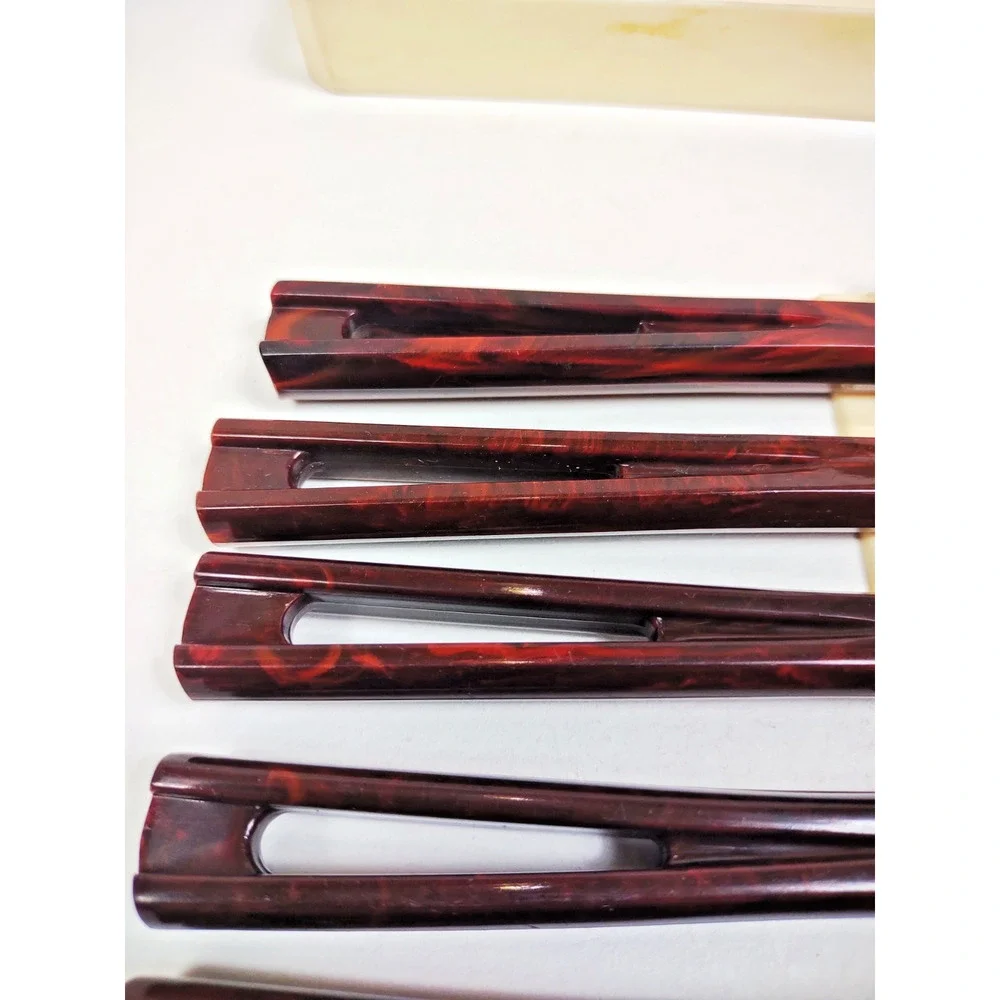 6 Vintage Matching Stanhome Stainless Steak Knife Set Serrated Edge Plastic Tray